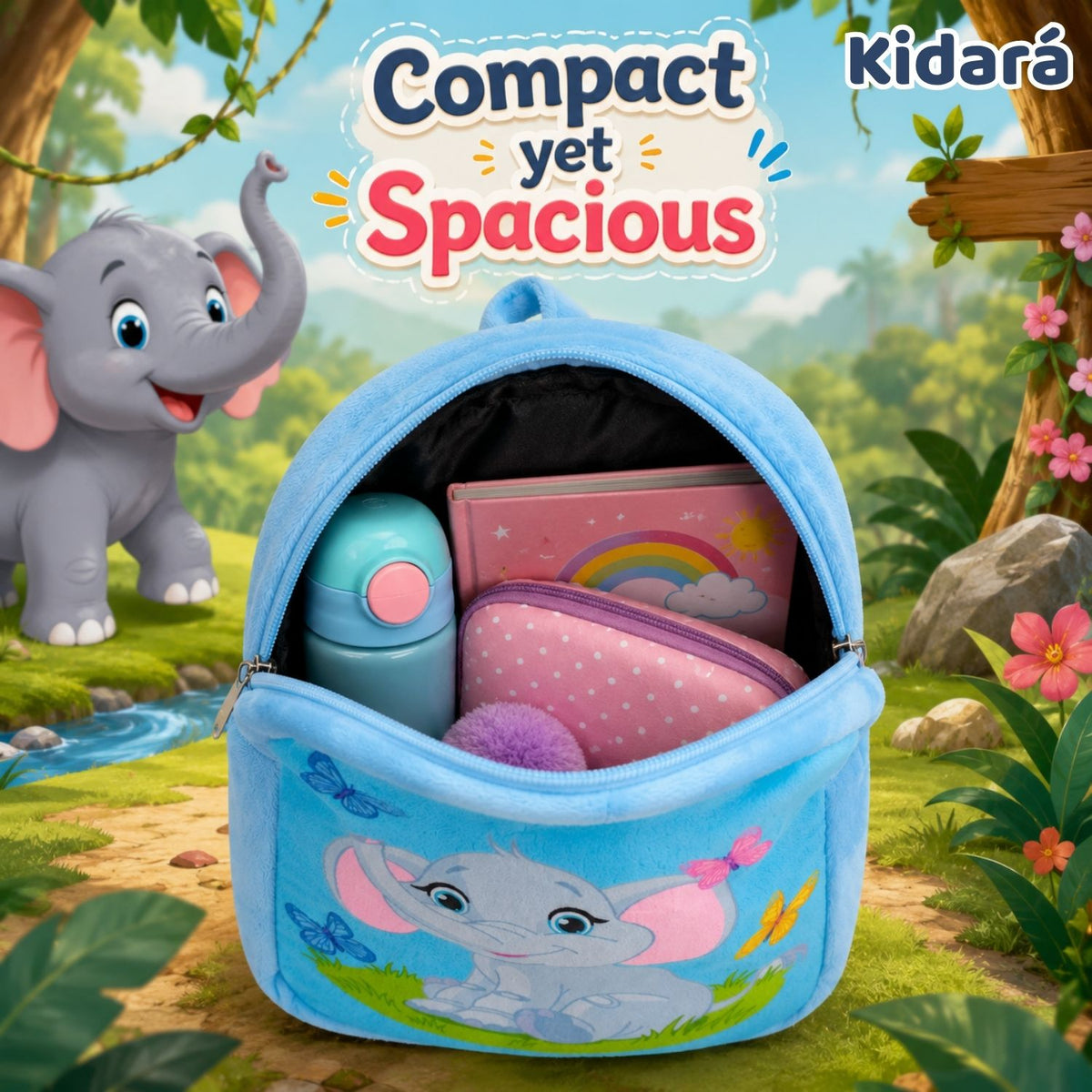 Kidara Elephant Plush Kids Backpack (Blue)