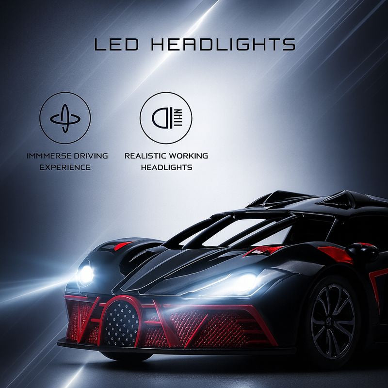 Kidara High-Speed RC Car | Rechargeable with LED Lights & Type-C Charging (Black & Red)