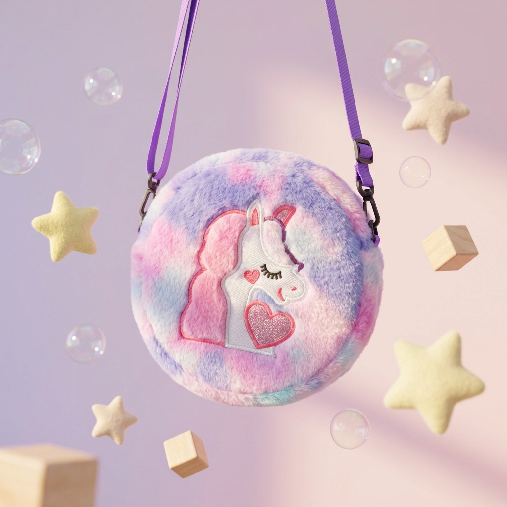 Kidara Unicorn Fur Kids Sling Bags (Purple & Pink)
