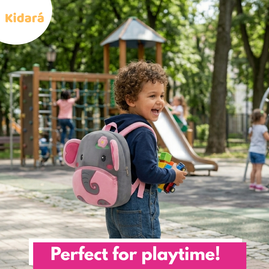 Kidara Elephant Kids Plush Backpack – Light Grey (1–6 Years)