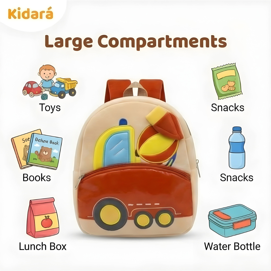 Kidara Preschool Soft Plush Car Bag for Toddlers, Mini Travel Full Embroidery Backpack