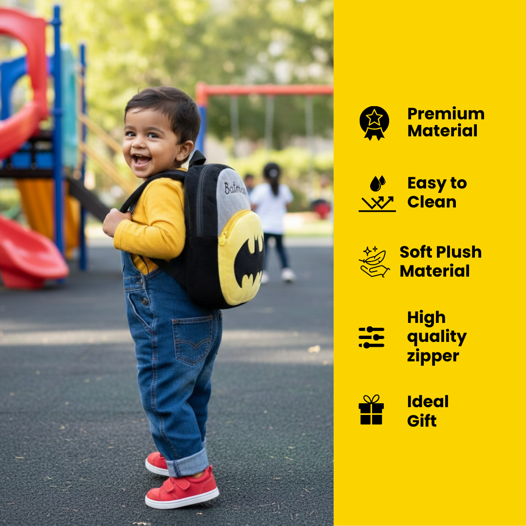 Kidara Batman Plush Backpack - Grey & Yellow