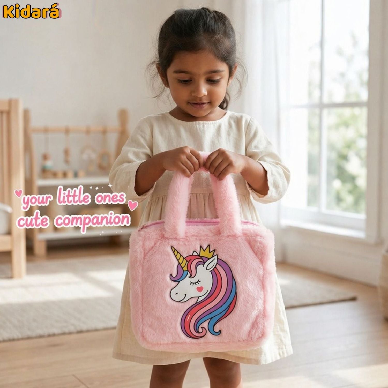 🎁 Kidara Unicorn Toddler Bag | Cute Fur Crossbody Sling Bags Gift for Girls (Pink)
