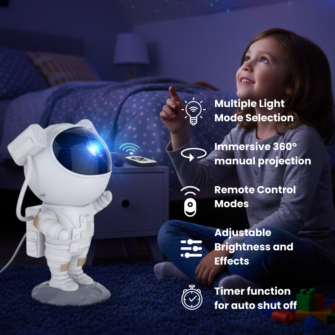 Astronaut Galaxy Projector with Remote Control Premium | 360° Rotation Adjustable Timer Nebula Night Sleep Light | Corded Electric