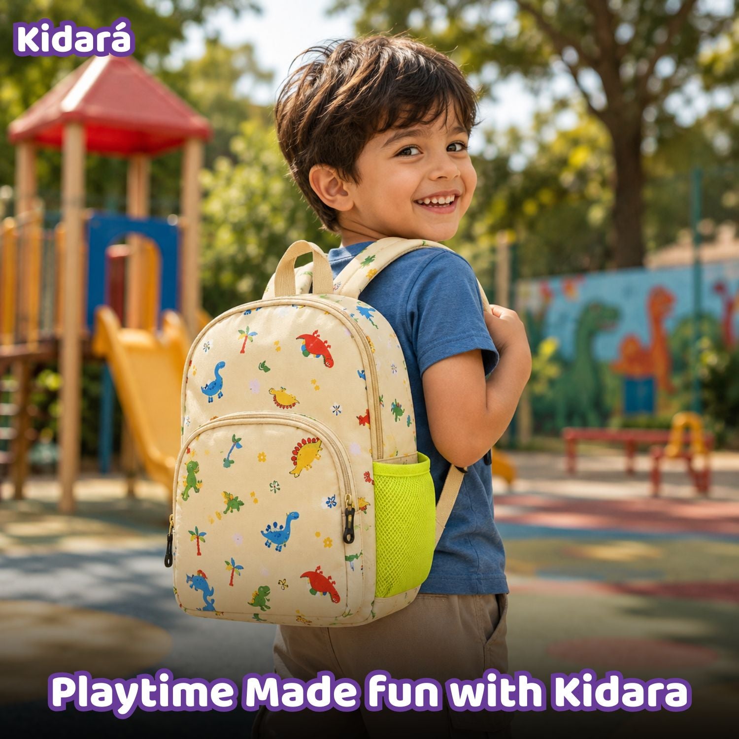 Kidara Soft Dinosaur Polyester Kids Backpack (Yellow)
