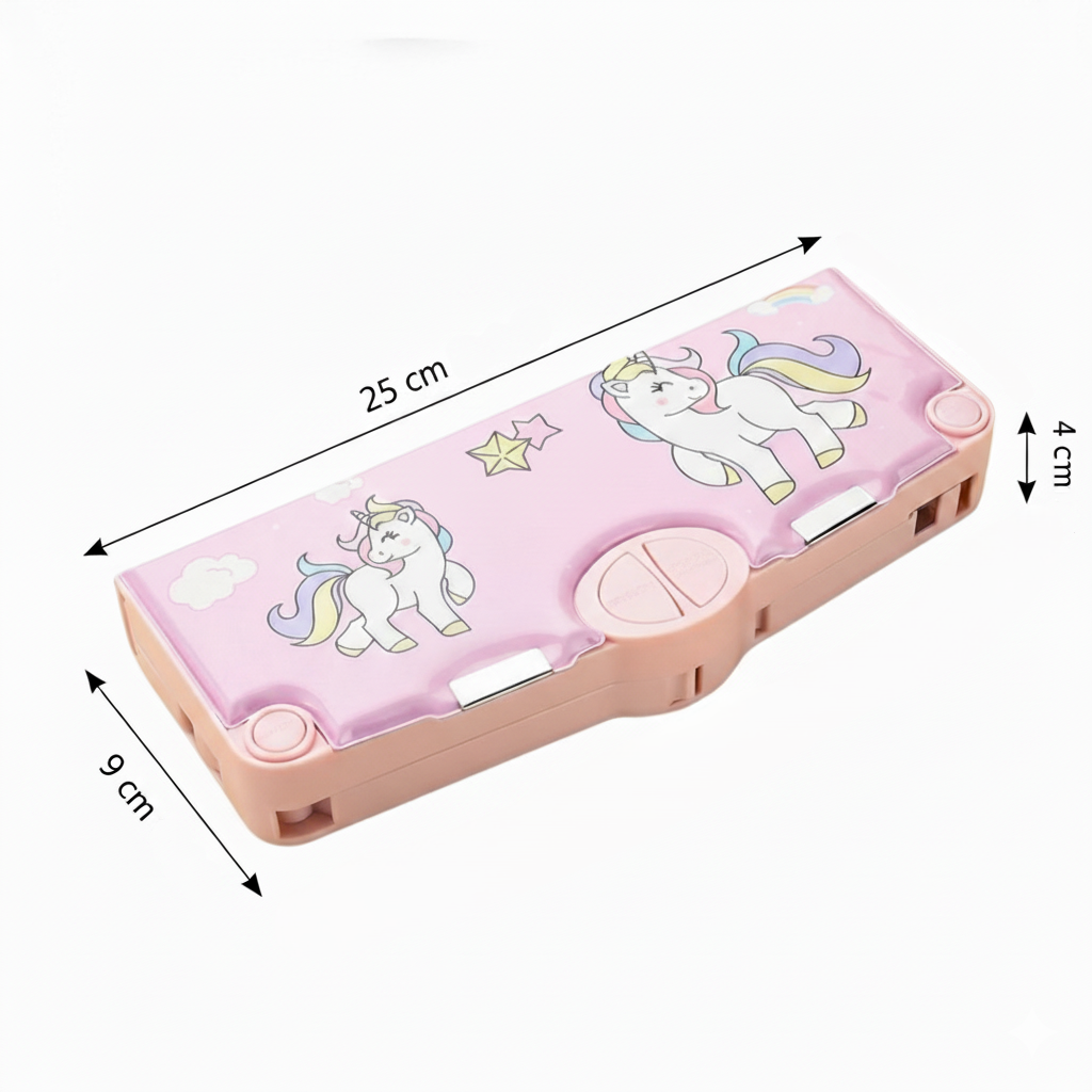 Kidara Magical Unicorn Dual-Compartment Magnetic Pencil Case – Soft Pink (Ages 4–12)