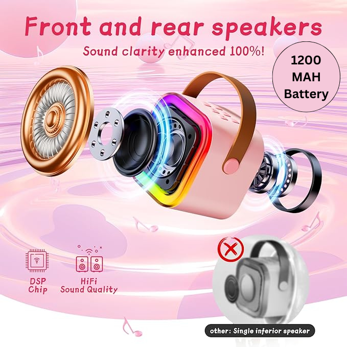 New Unicorn Themed Karaoke Speaker with Wireless Mic & LED Lights (Pink)