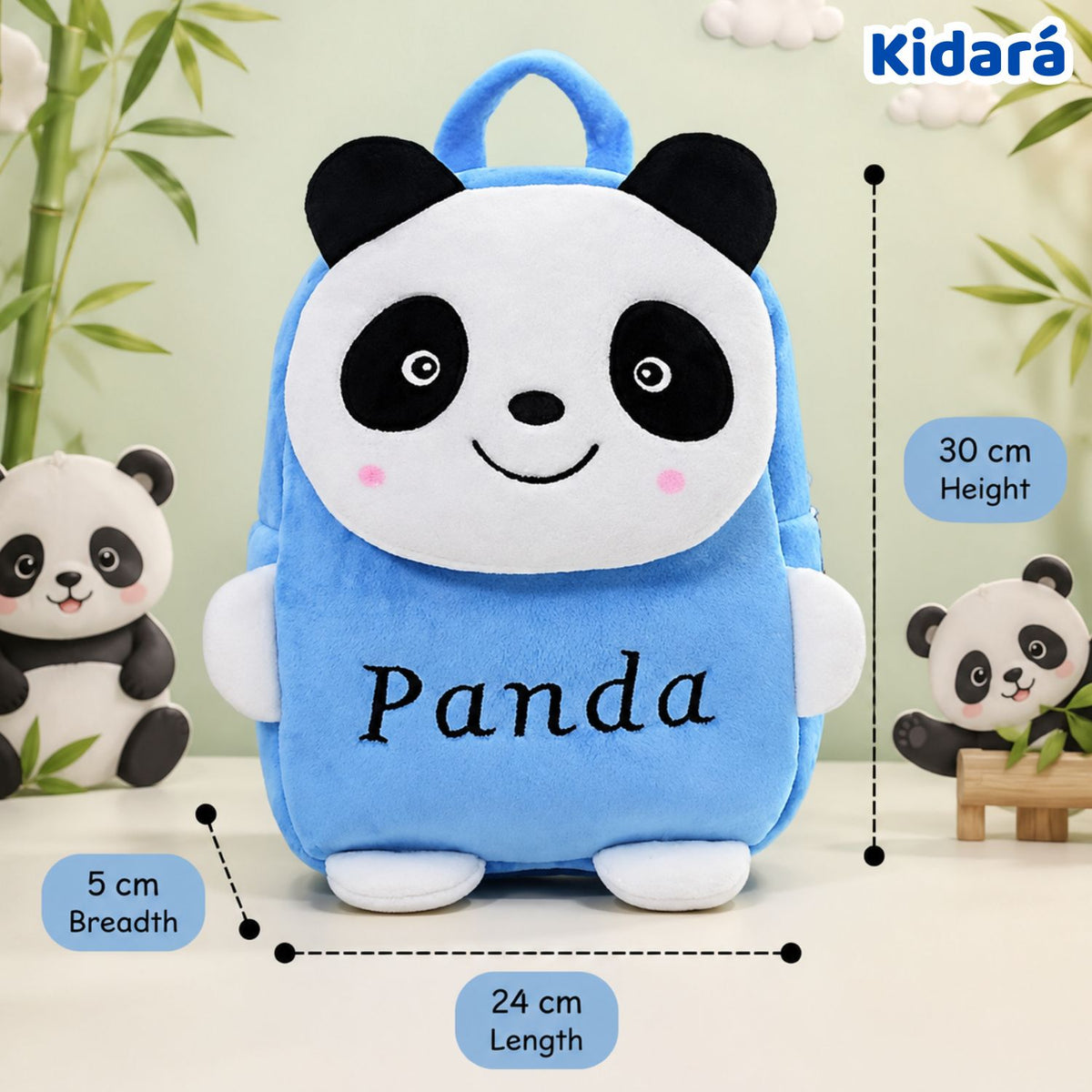 Kidara Happy Panda Plush Kids Backpack (Blue)