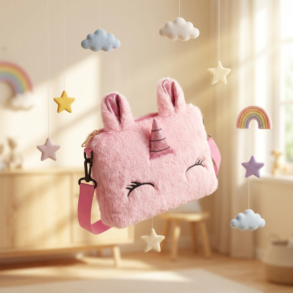 Kidara Cute Unicorn Fur Kids Sling Bag (Pink)