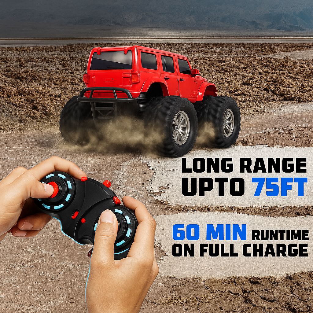 Kidara Remote Control Monster Truck | Rechargeable RC Car with 4 Headlight Modes (Red)