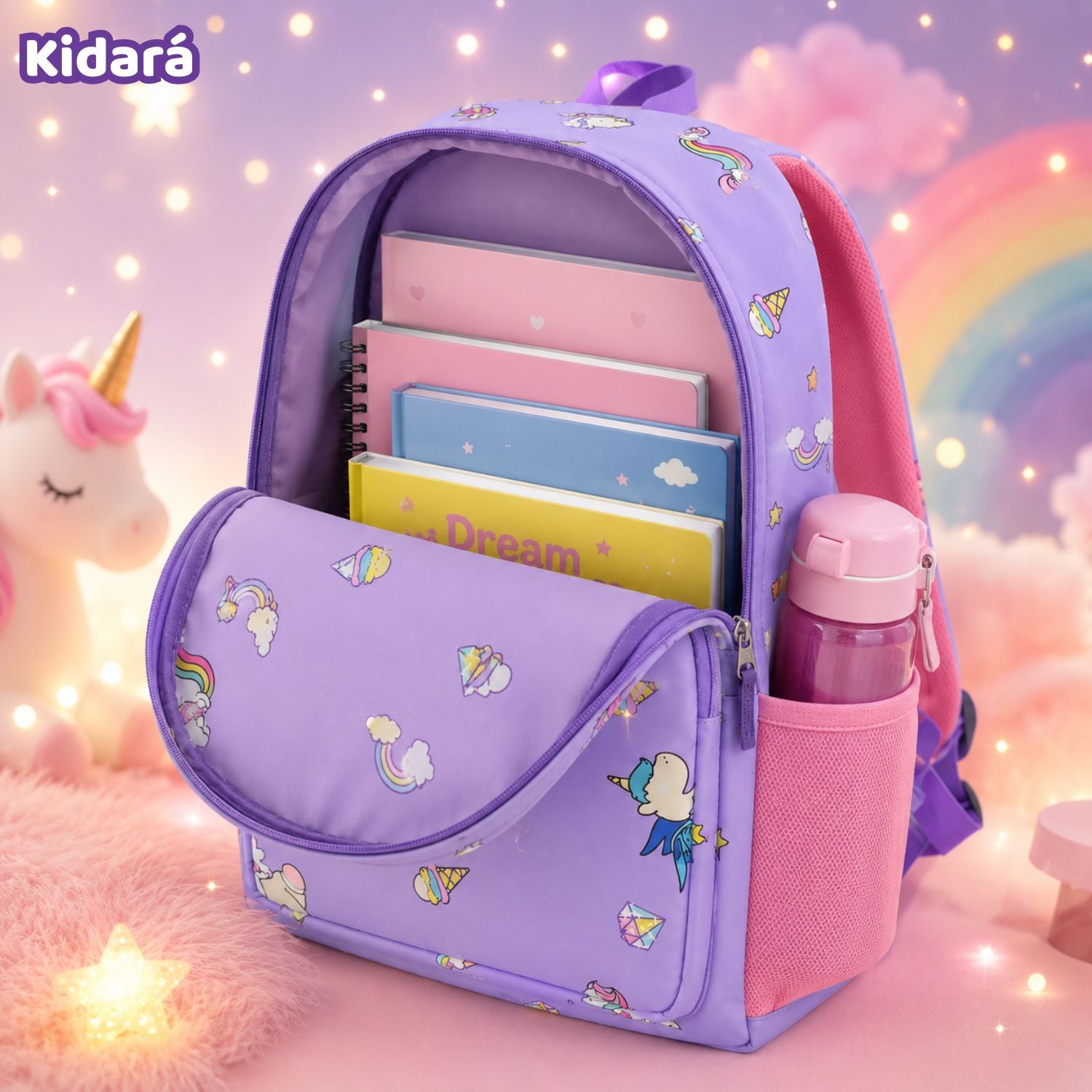 Kidara Unicorn Polyester Kids Backpack (Purple)