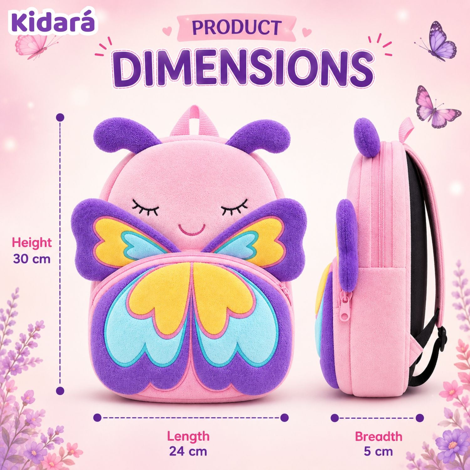 Kidara Magic Wings Butterfly Plush Kids Backpack (Purple)
