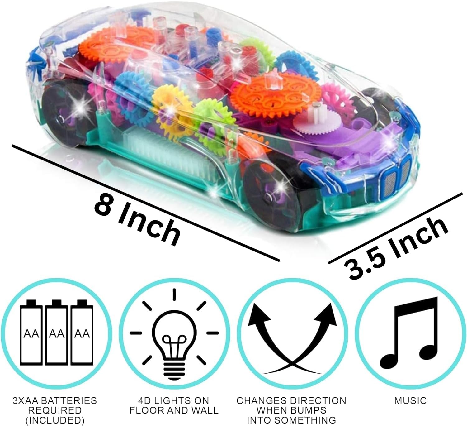 GlowDrive 3D Mechanical Toy Car | Music & Lights | Stimulates Senses & Creativity | Ages 2+ (Multicolor)