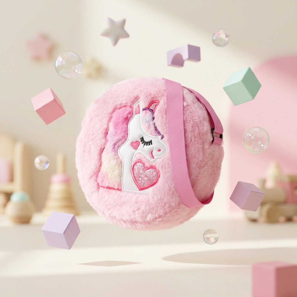 Kidara Unicorn Fur CrossBody Round Bag (Pink)