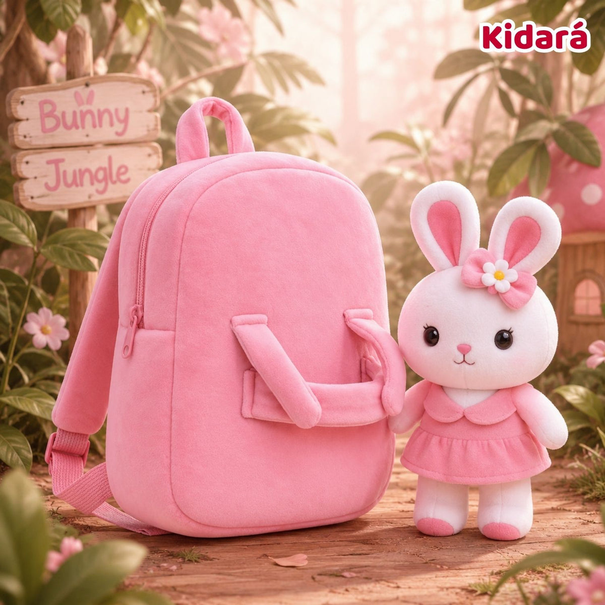 Kidara Bunny Plush Kids Backpack (Pink)