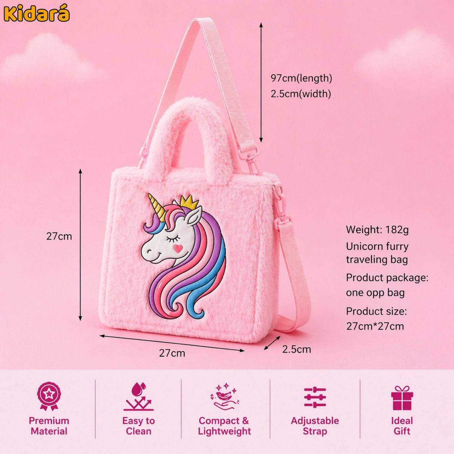 🎁 Kidara Unicorn Toddler Bag | Cute Fur Crossbody Sling Bags Gift for Girls (Pink)