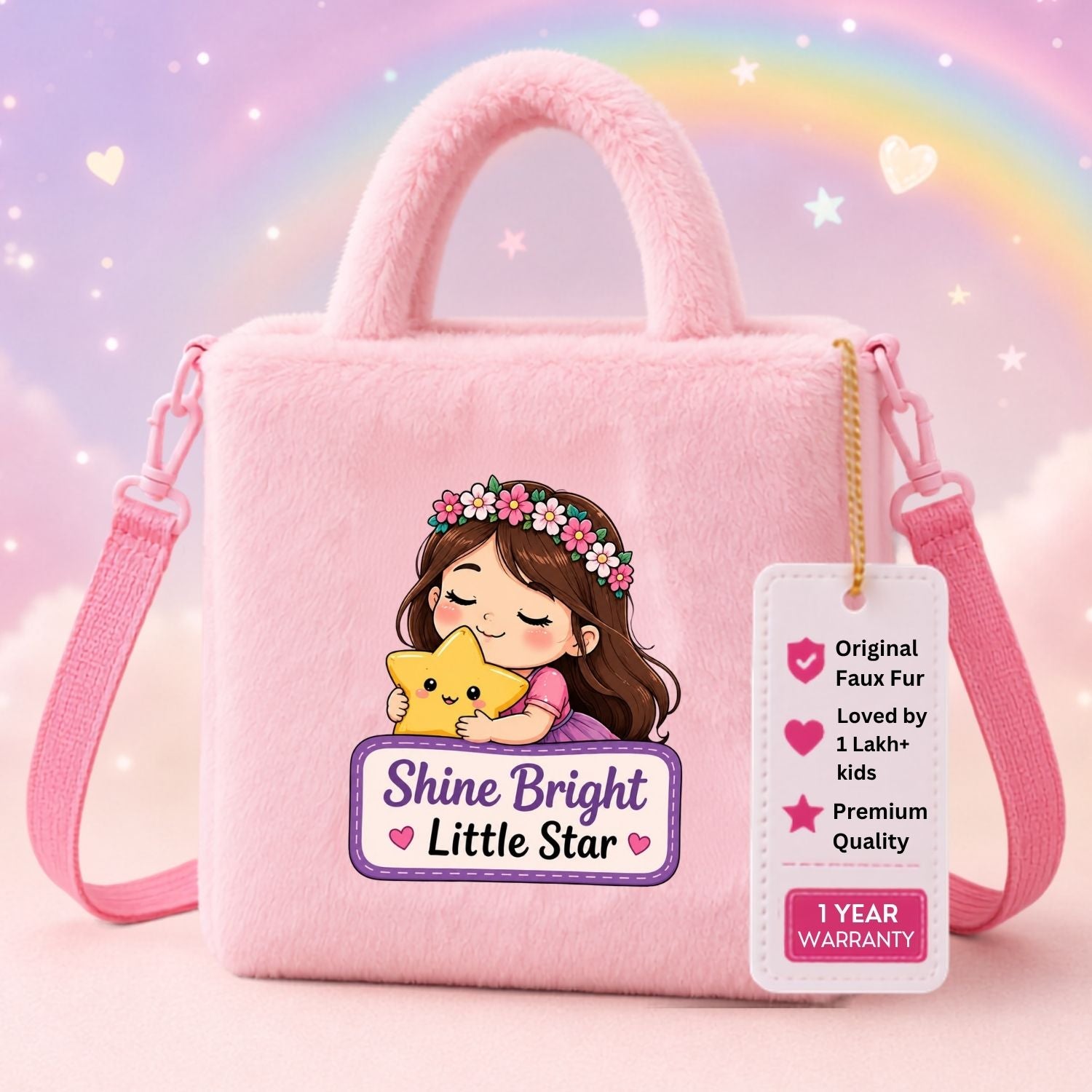 Kidara Shine Bright Little Star Fur Kids Sling Bag (Pink)