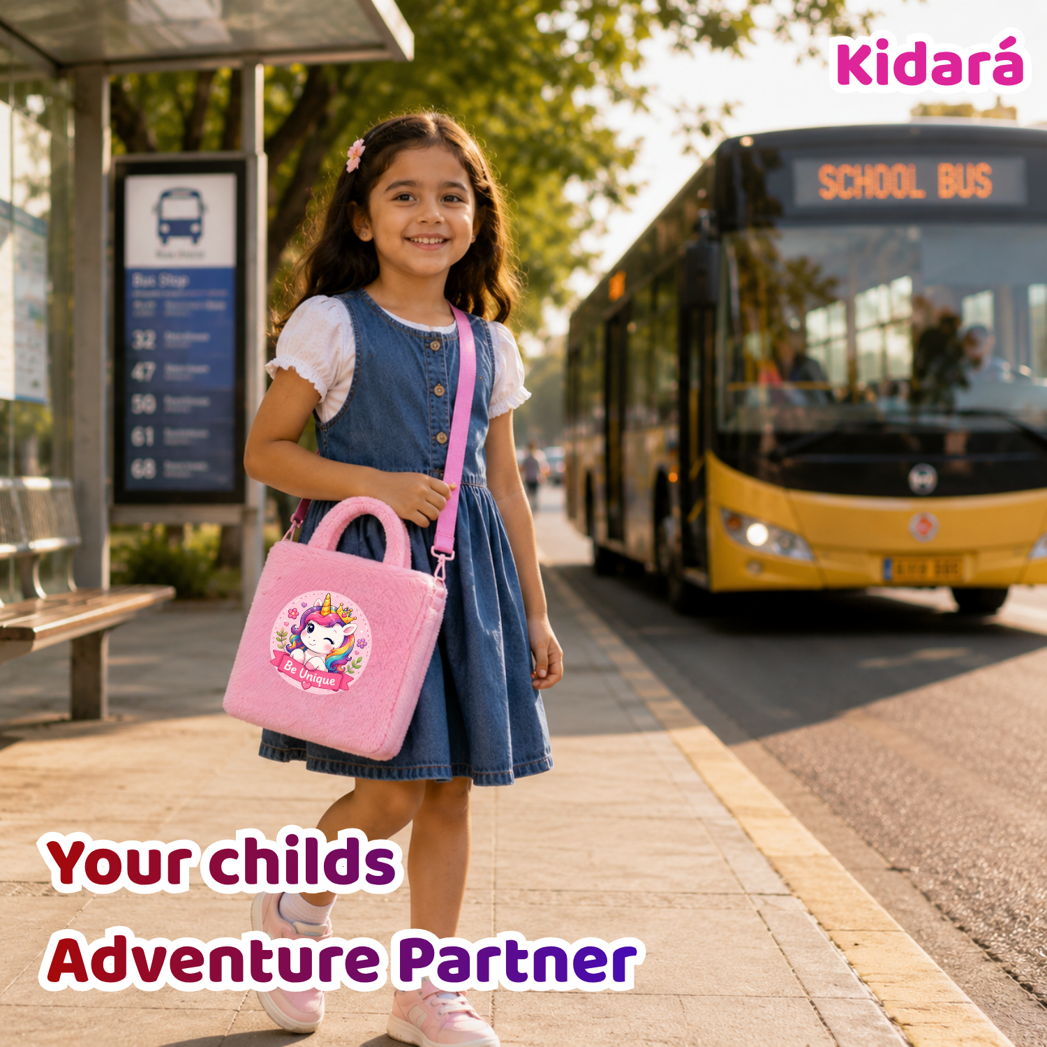 Kidara Winking Be Unique Unicorn Fur Kids Sling Bag (Pink)