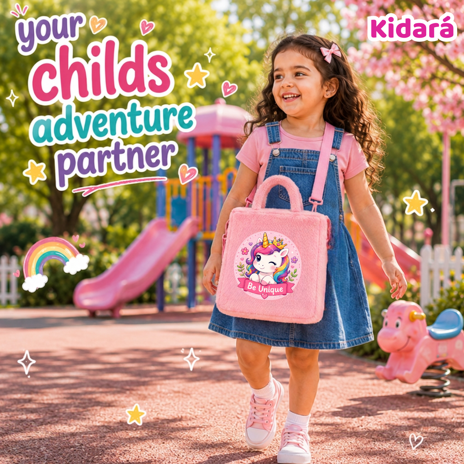 Kidara Winking Be Unique Unicorn Fur Kids Sling Bag (Pink)