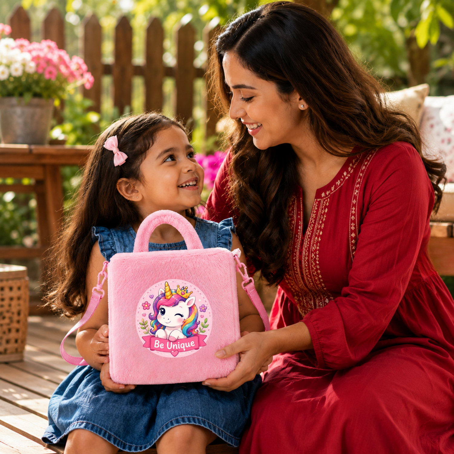 Kidara Winking Be Unique Unicorn Fur Kids Sling Bag (Pink)