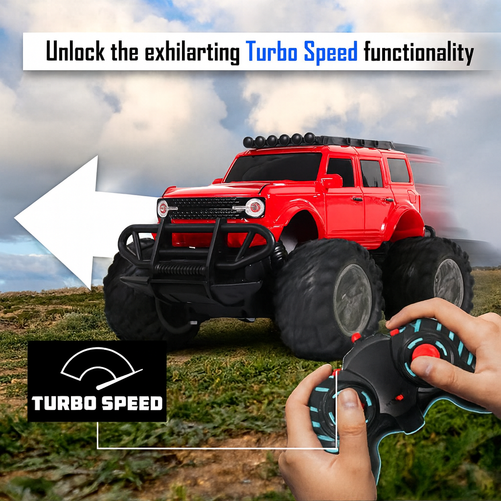 Kidara Remote Control Monster Truck | Rechargeable RC Car with 4 Headlight Modes (Red)
