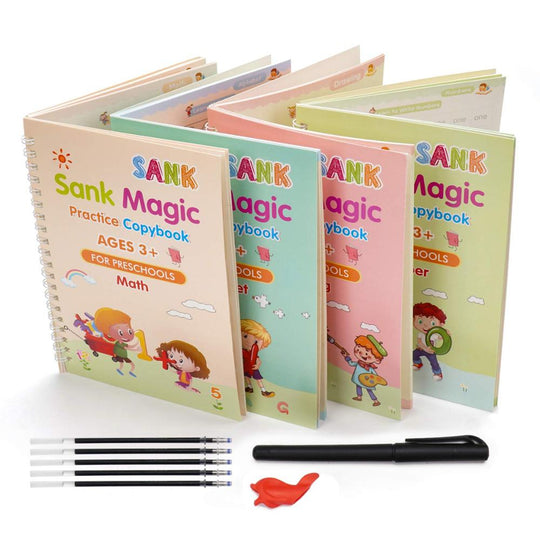 Kidara Sank Magic Practice Book Set for Preschoolers | Set of 4 Reusable Books | Includes 10 Refills, 1 Pen & 1 Grip  (Age 2-6)