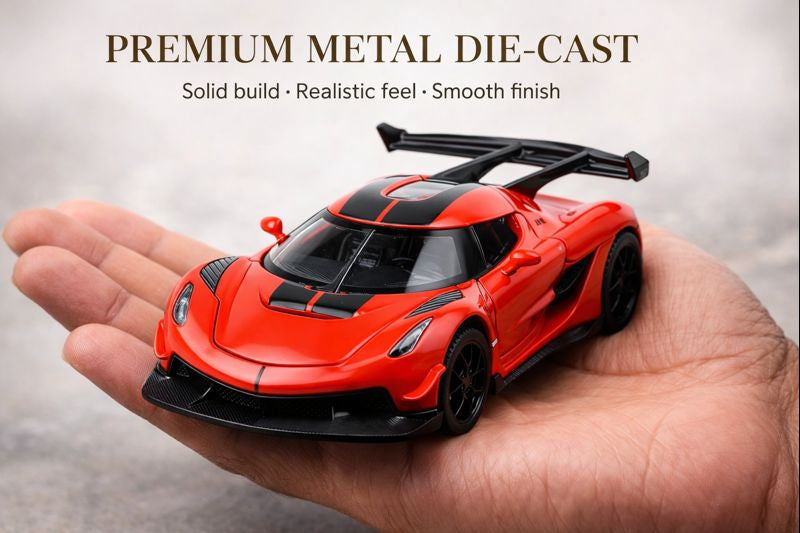 Kidara Koenigseg Model Car 1:32 Exclusive Alloy Metal Pull Back Die-cast Car | Die-cast Metal Pullback Toy car with Openable Doors & Light Music (RED)