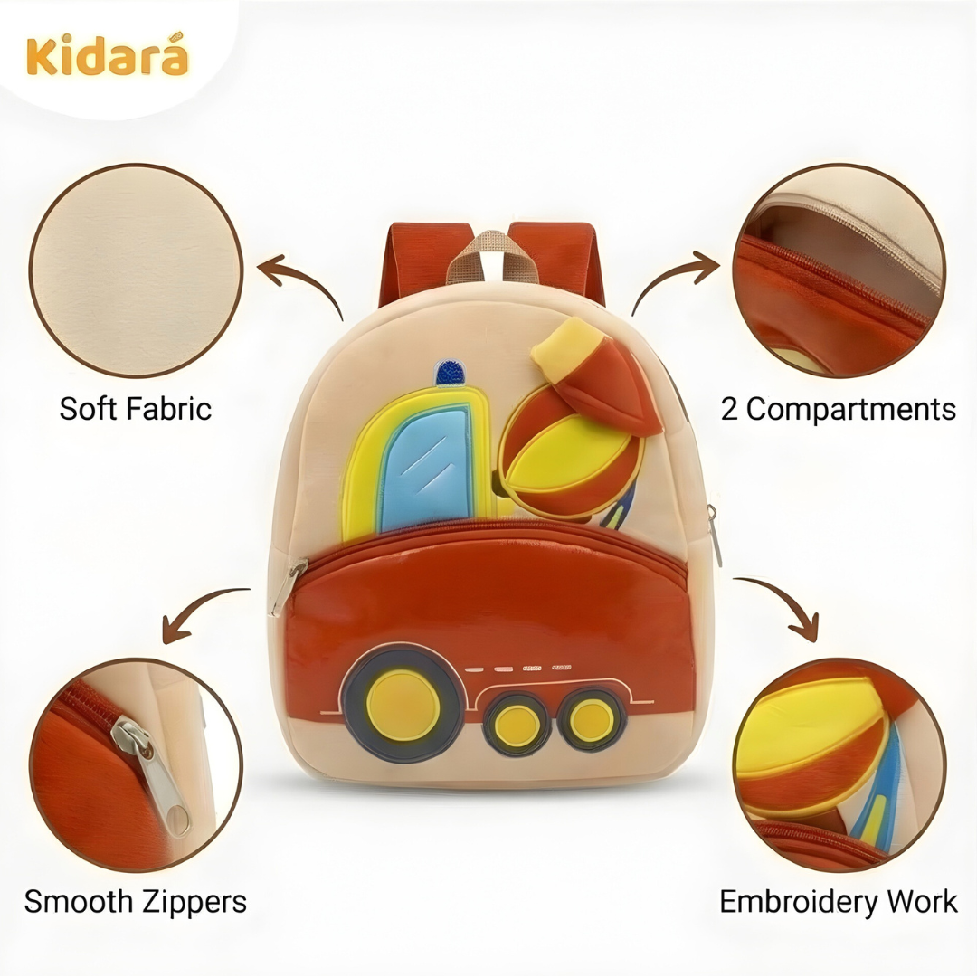 Kidara Preschool Soft Plush Car Bag for Toddlers, Mini Travel Full Embroidery Backpack