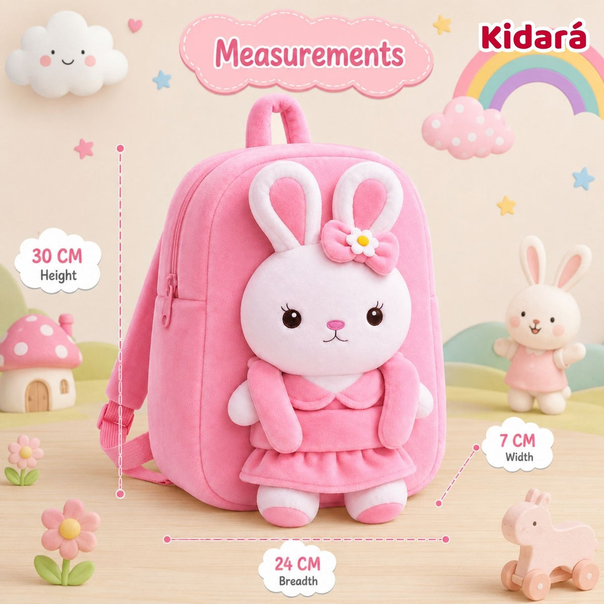 Kidara Bunny Plush Kids Backpack (Pink)