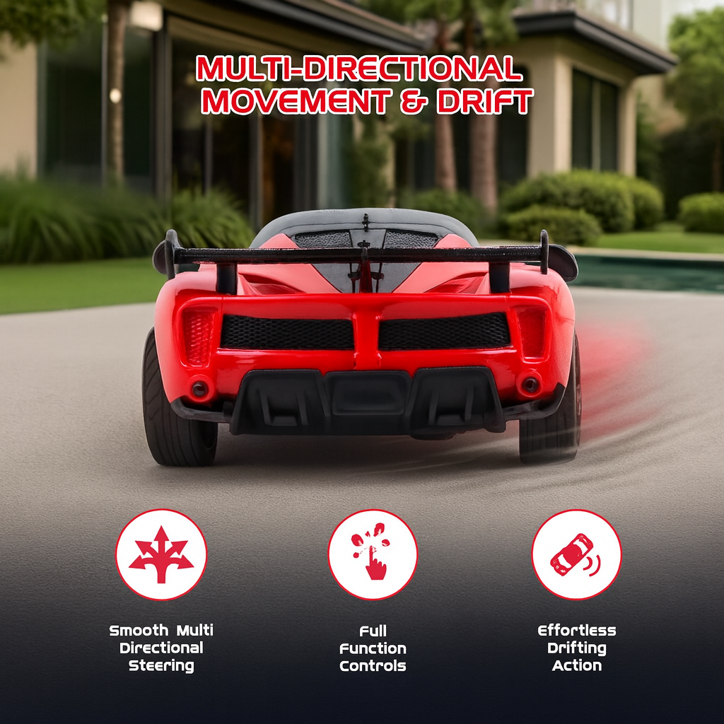 Kidara High-Speed Rechargeable Ferrari Style RC Car with Working Headlights – Red