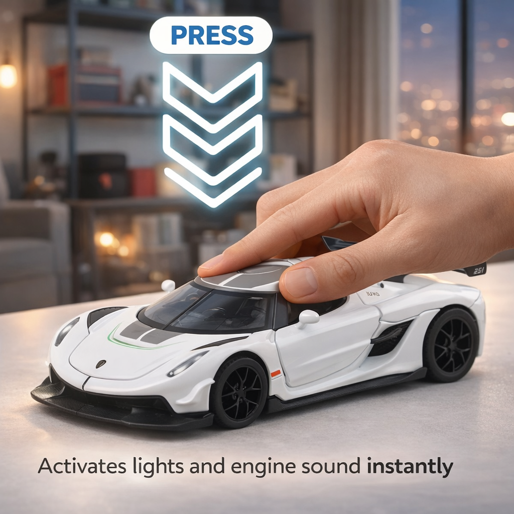 Kidara Koenigseg Model Car 1:32 Exclusive Alloy Metal Pull Back Die-cast Car | Die-cast Metal Pullback Toy car with Openable Doors & Light Music (White)
