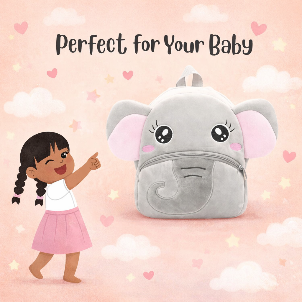 Kidara Elephant Kids Plush Backpack – Light Grey