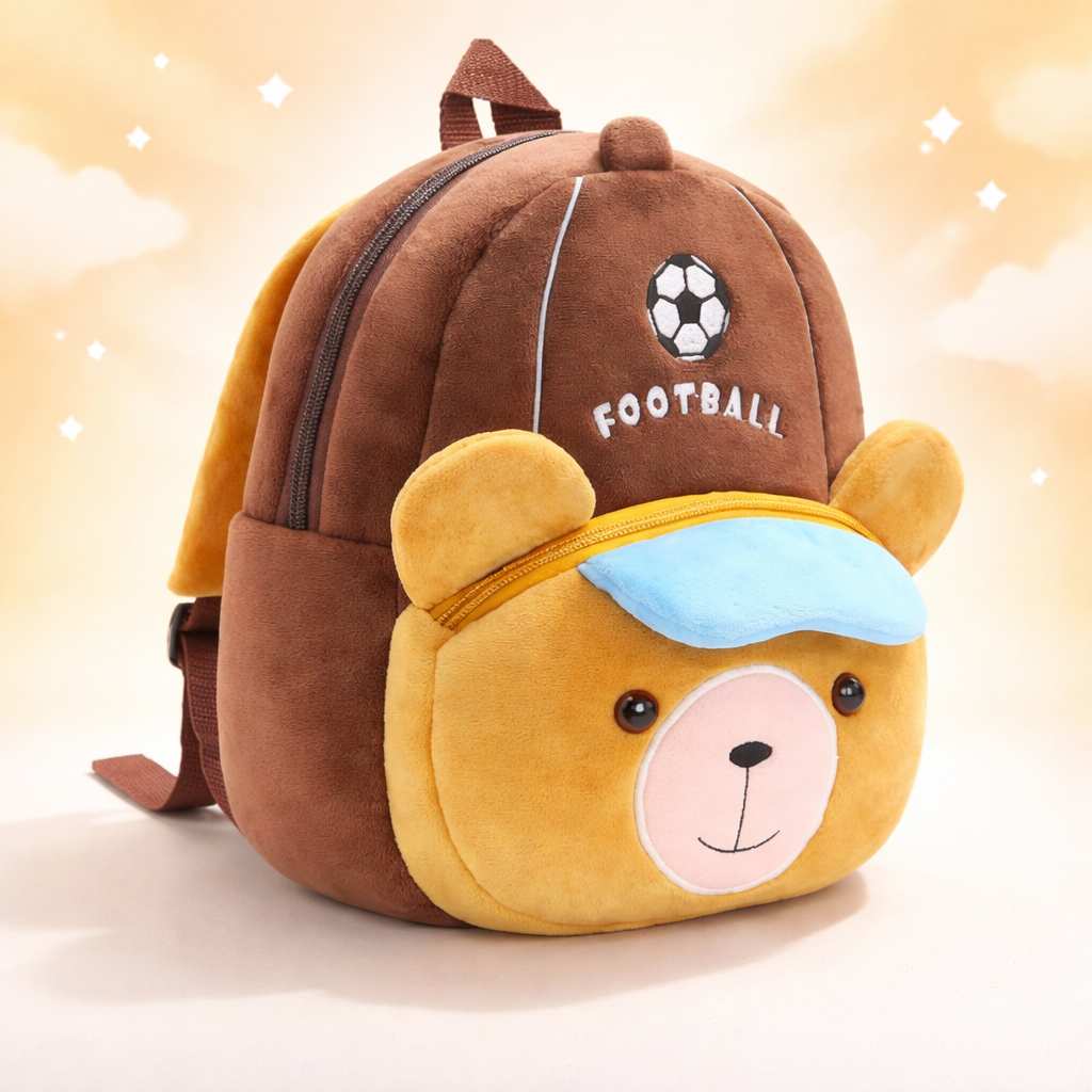 Kidara Football Bear Kids Plush Backpack - Brown