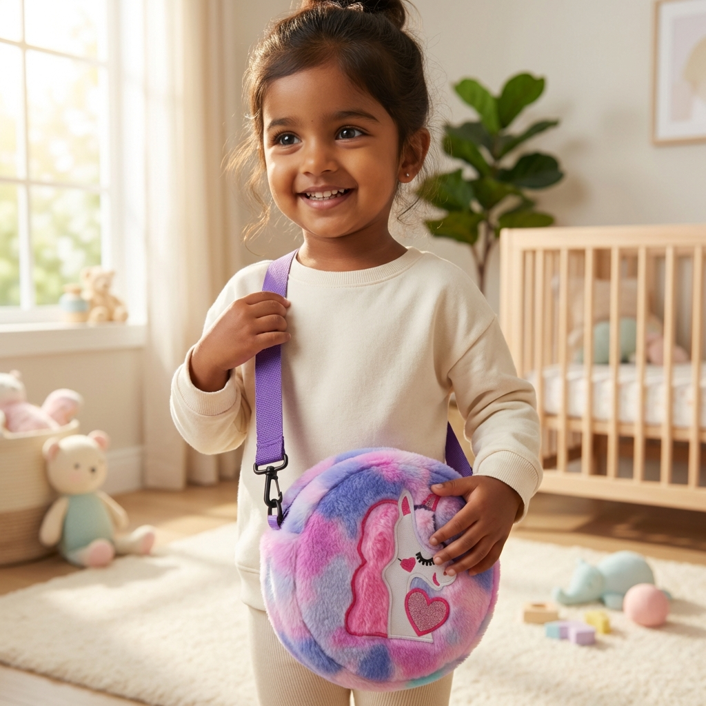Kidara Unicorn Fur Kids Sling Bags (Purple & Pink)