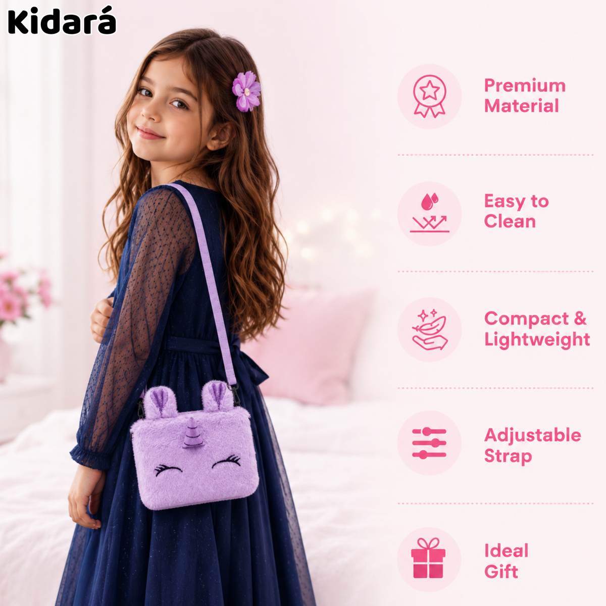 Kidara Unicorn Fur Sling Bag for Kids