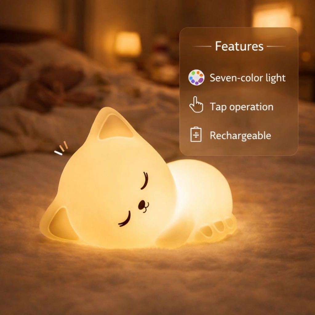 Kidara Sleeping Cat Silicone LED Night Light for Kids