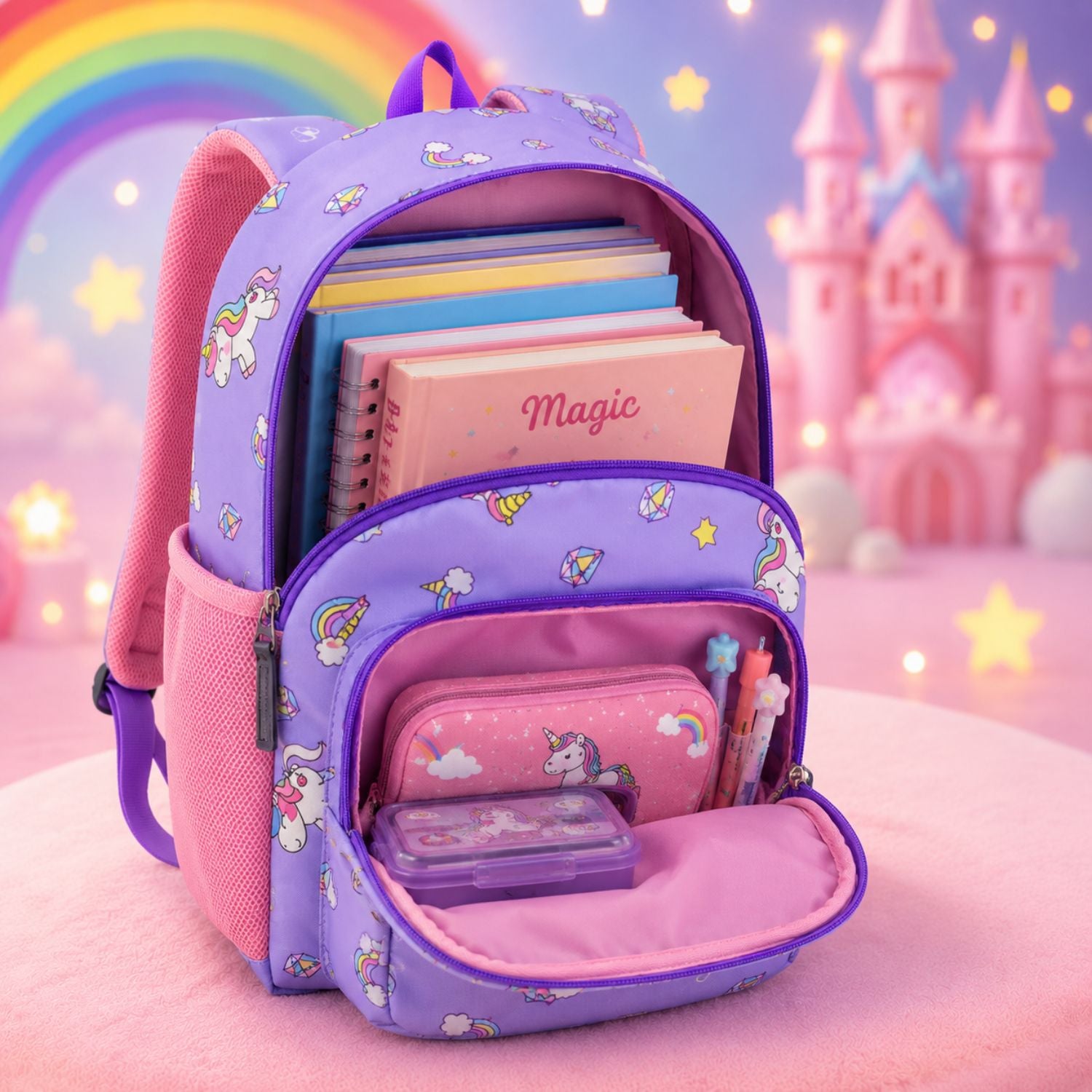 Kidara Unicorn Polyester Kids Backpack (Purple)