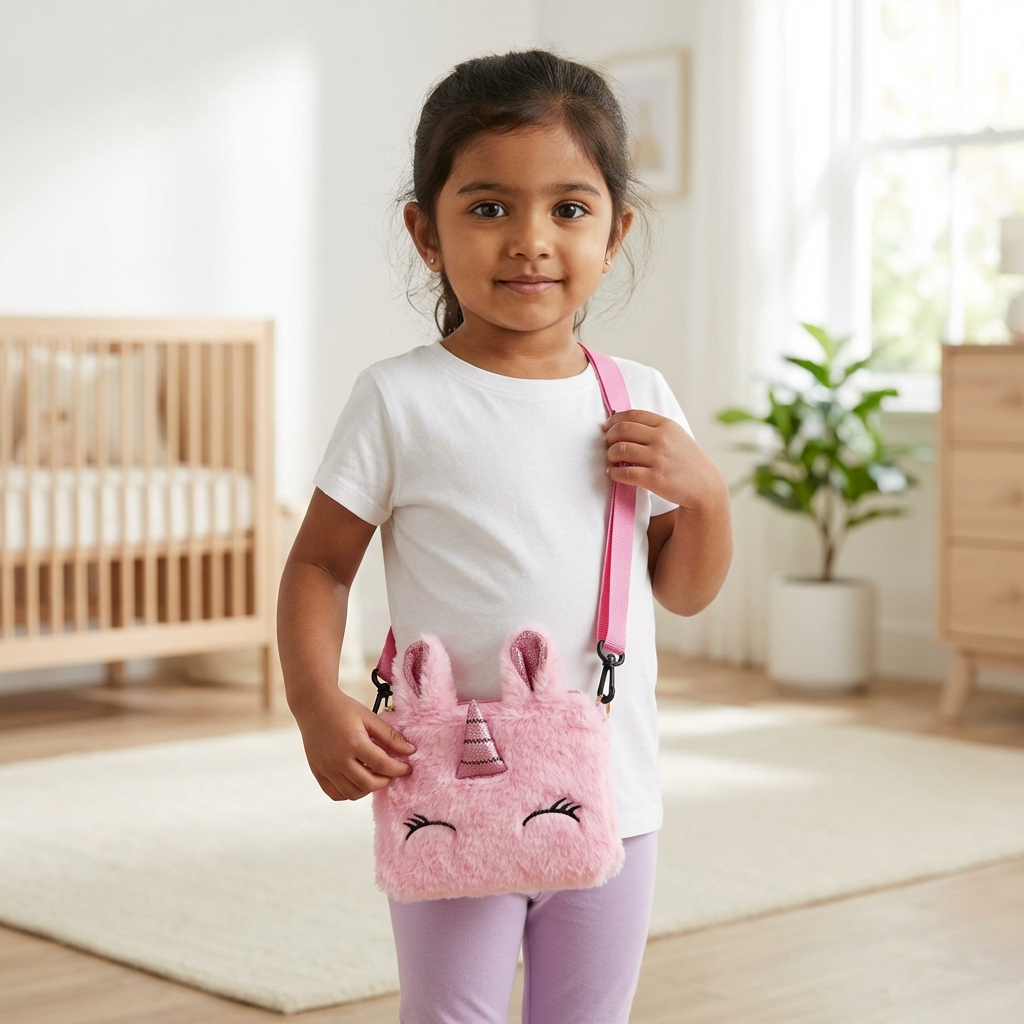 Kidara Cute Unicorn Fur Kids Sling Bag (Pink)