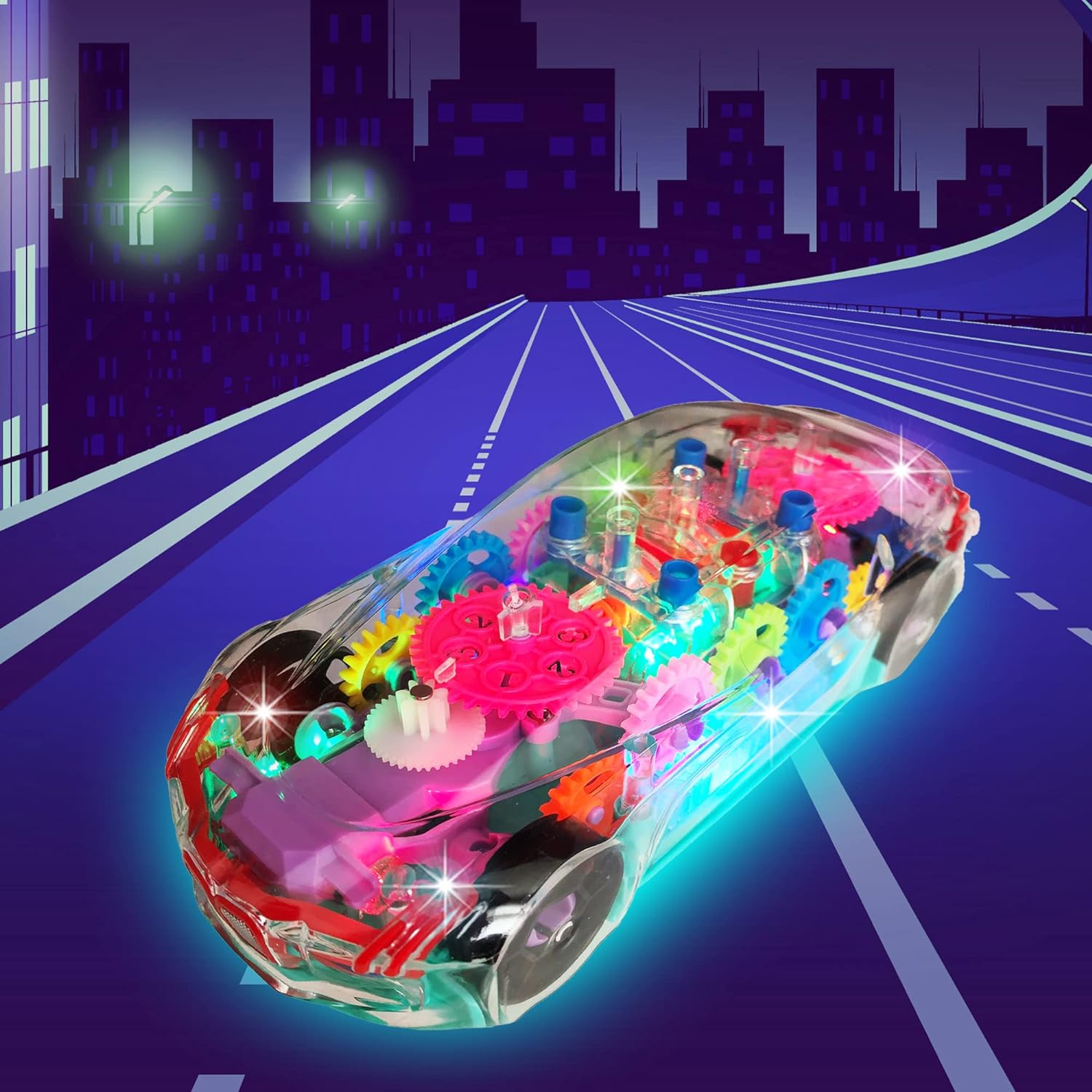 GlowDrive 3D Mechanical Toy Car | Music & Lights | Stimulates Senses & Creativity | Ages 2+ (Multicolor)