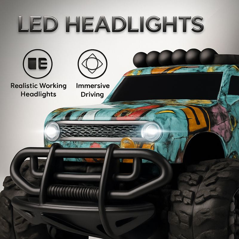 Kidara Remote Control Off-Road Car | Rechargeable Monster Truck with 4 Headlight Modes (Graffiti Blue)