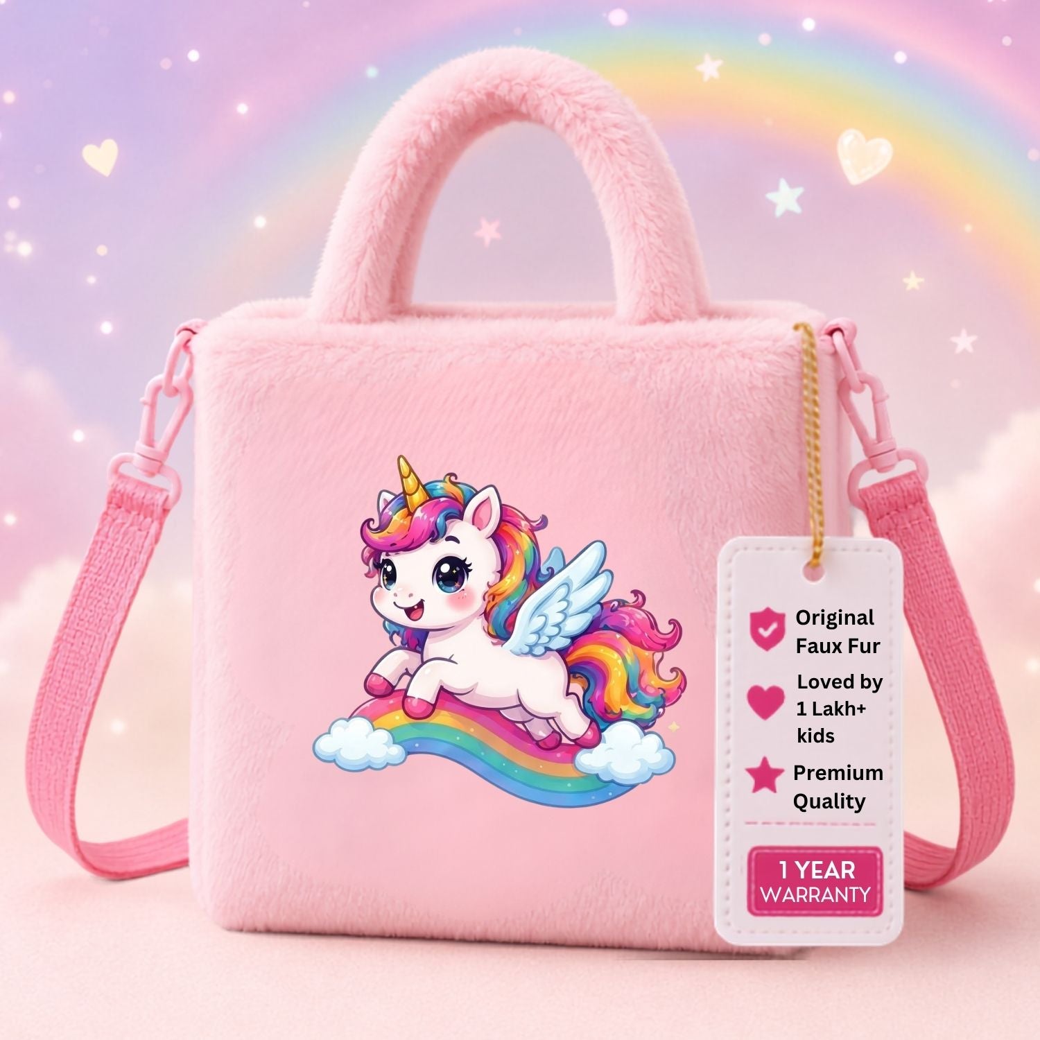 Kidara Flying Rider Unicorn Fur Kids Sling Bag (Pink)