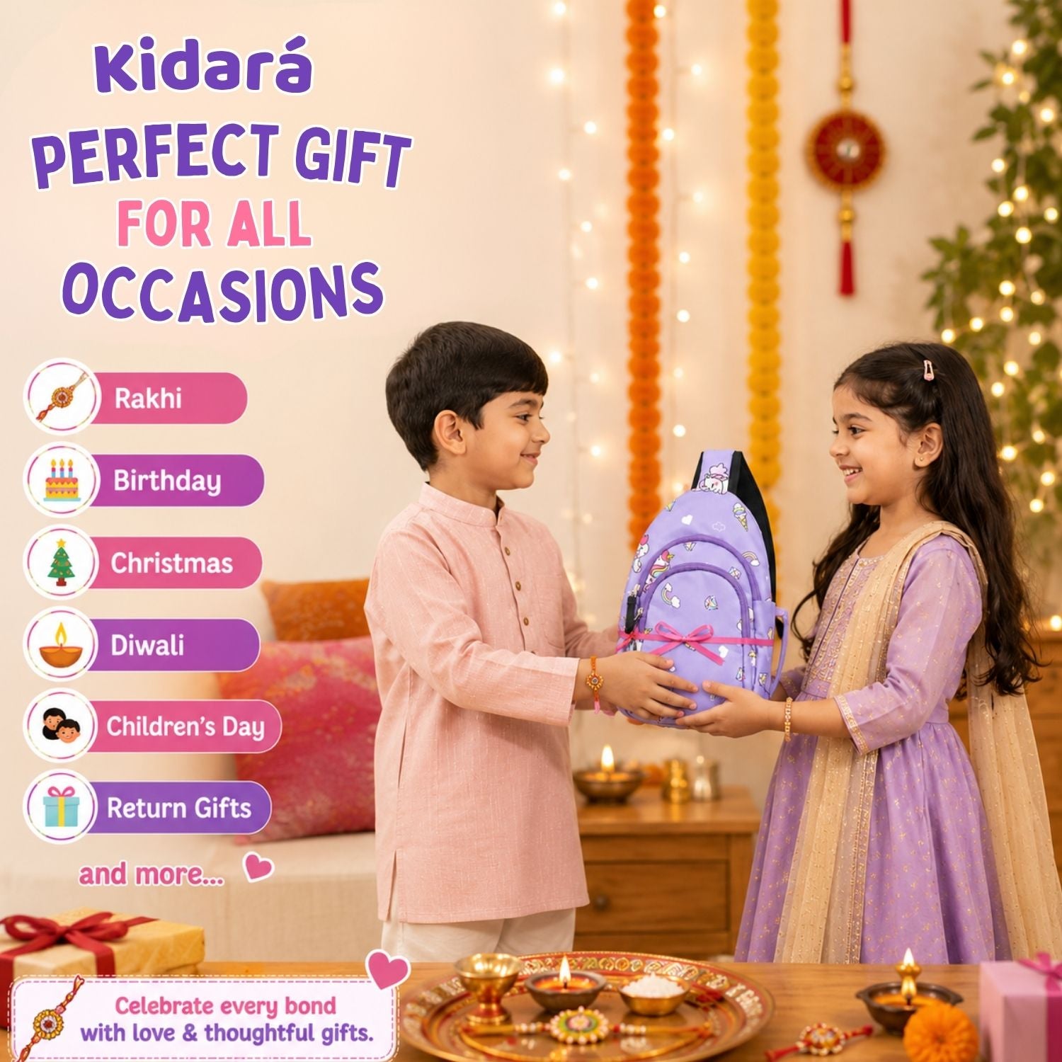 Kidara Unicorn Chest Kids Sling Bag (Purple)