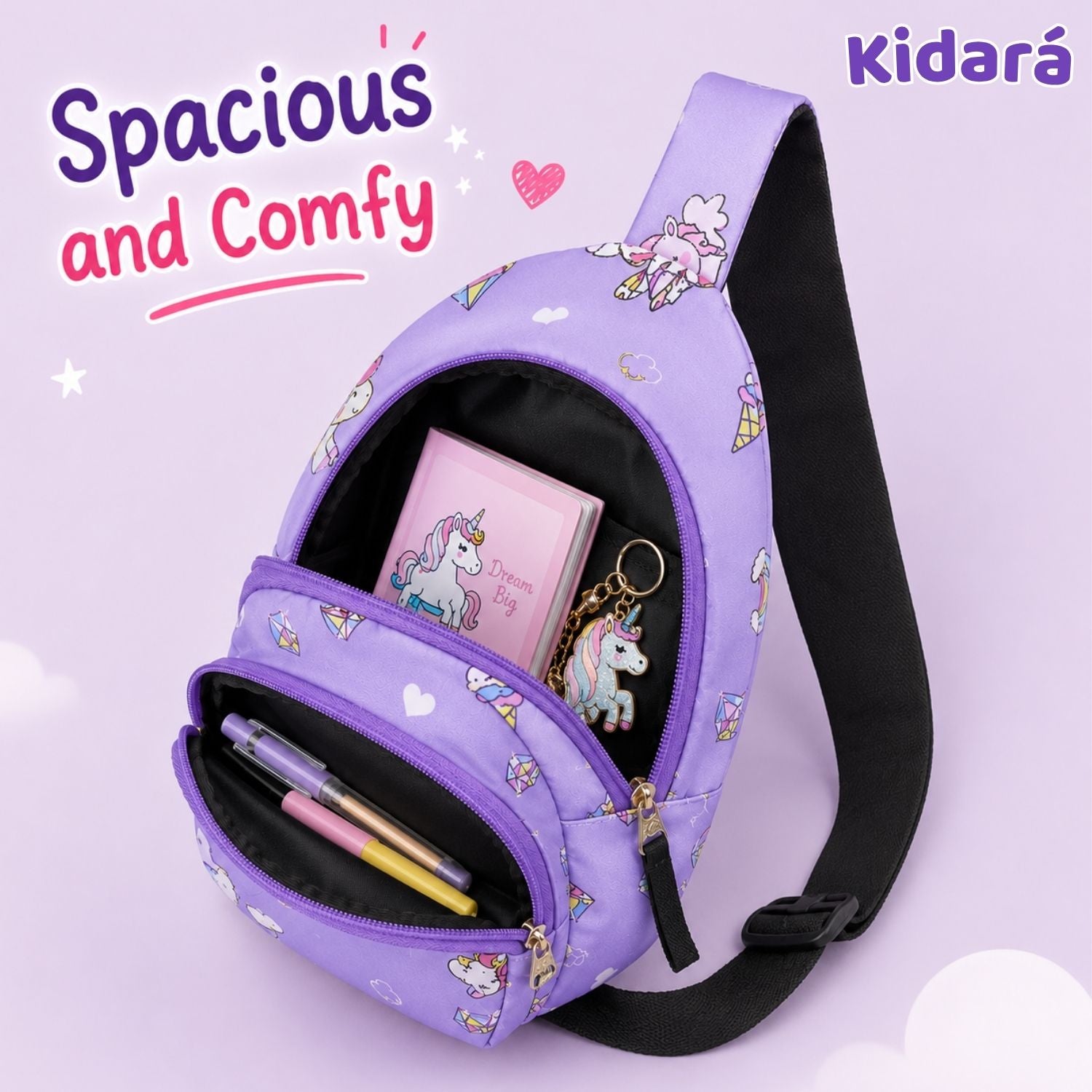 Kidara Unicorn Chest Kids Sling Bag (Purple)