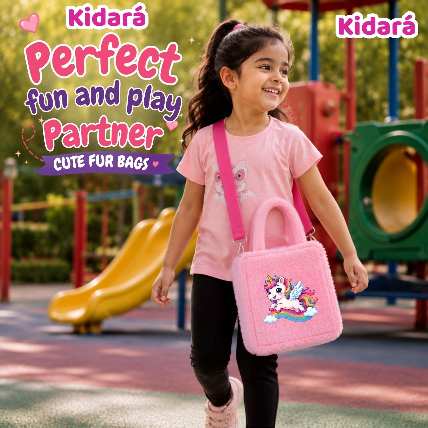 Kidara Flying Rider Unicorn Fur Kids Sling Bag (Pink)