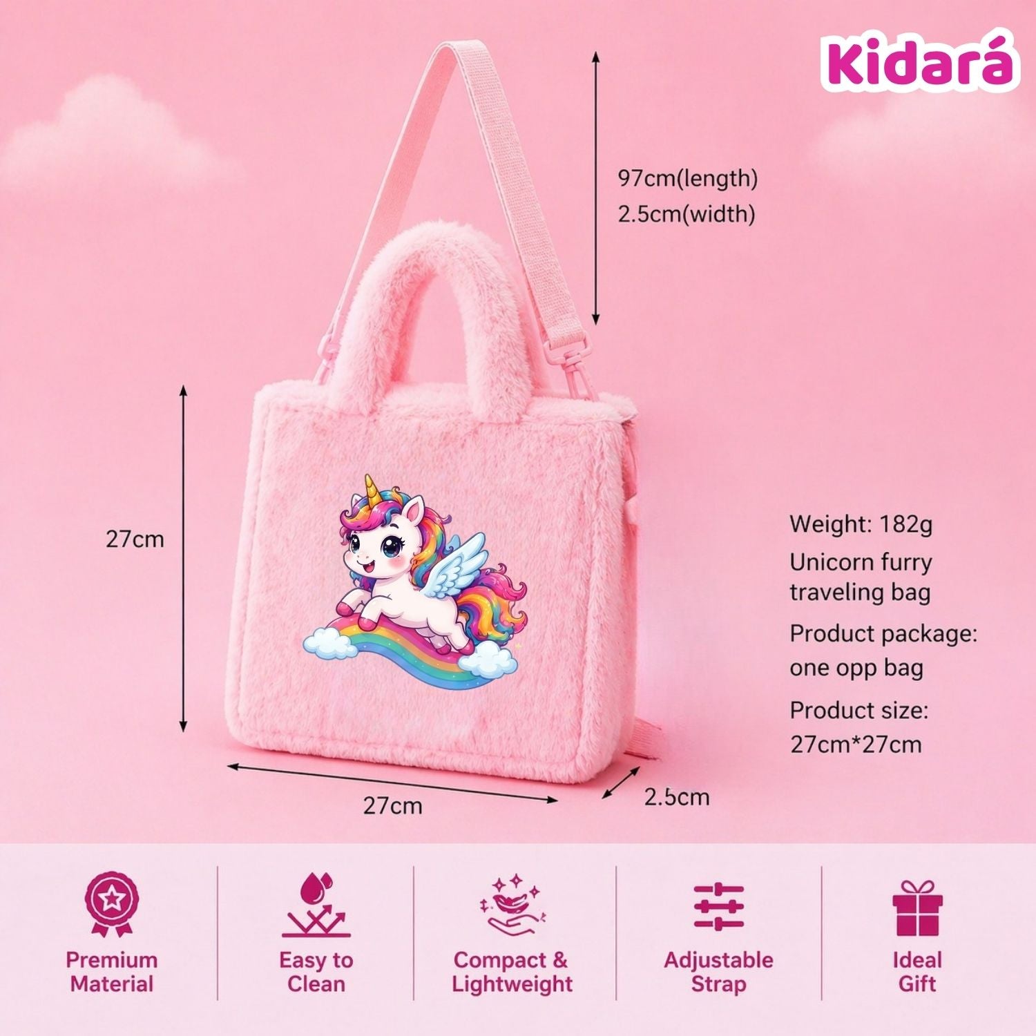 Kidara Flying Rider Unicorn Fur Kids Sling Bag (Pink)