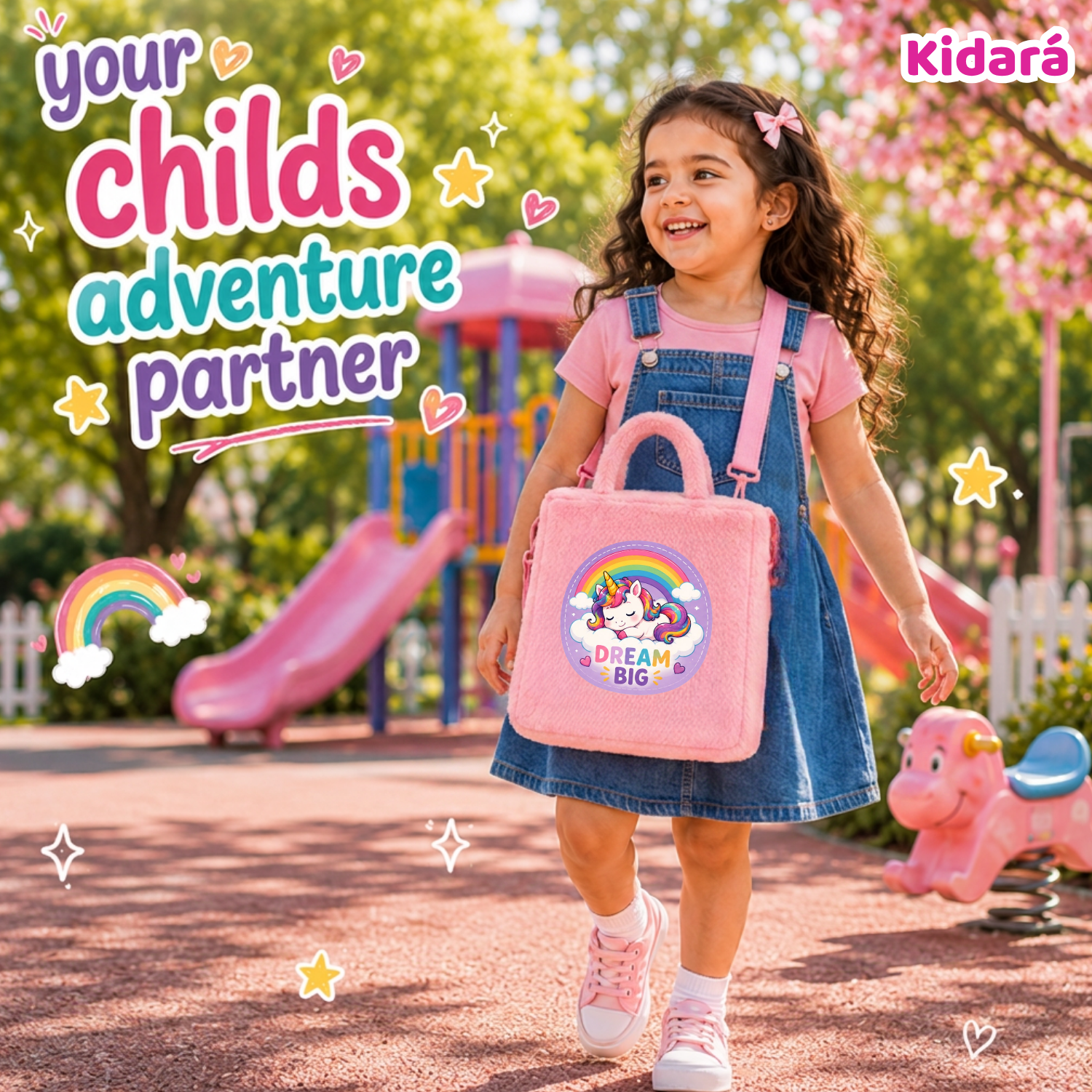 Kidara Dream Big Unicorn Fur Kids Sling Bag (Pink)