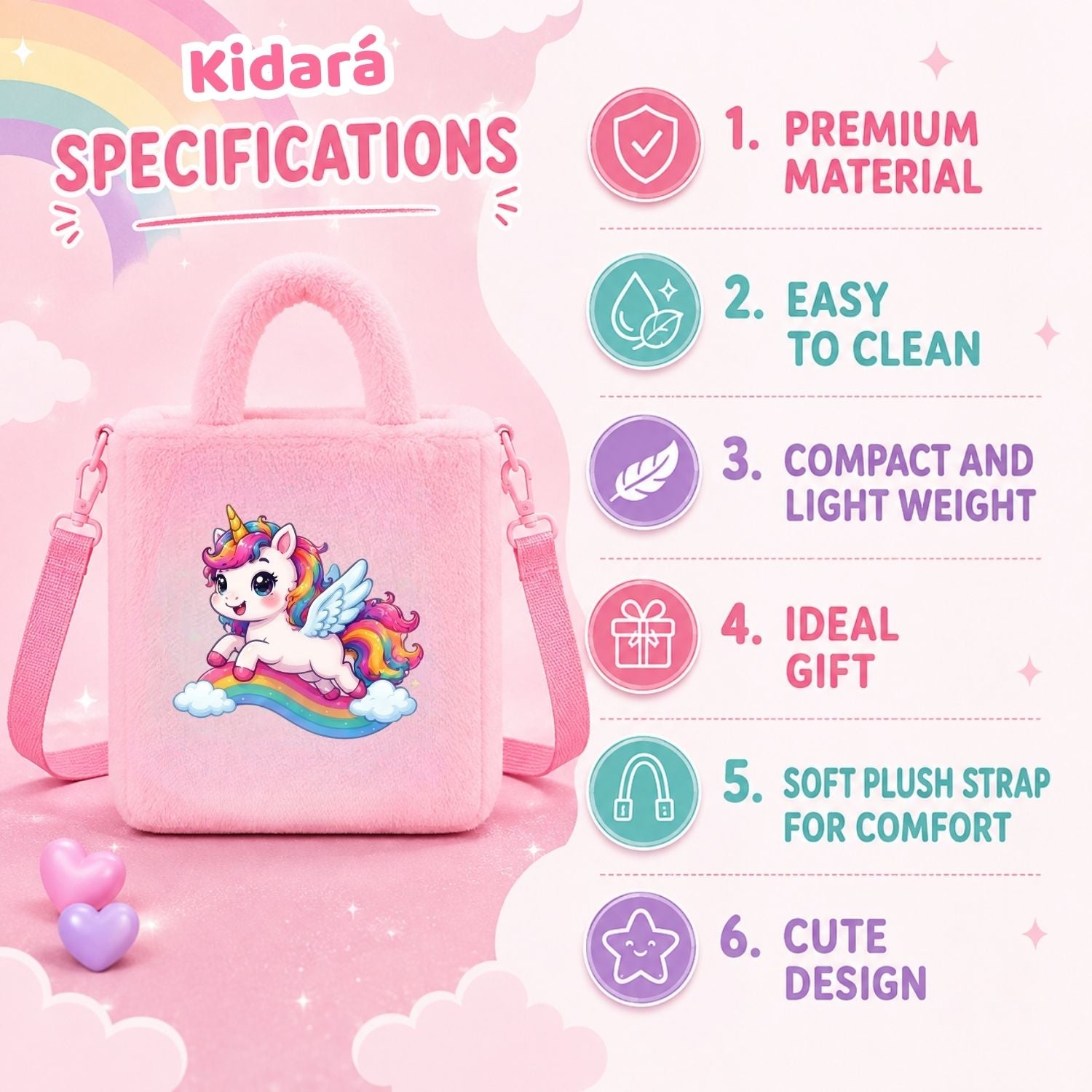 Kidara Flying Rider Unicorn Fur Kids Sling Bag (Pink)