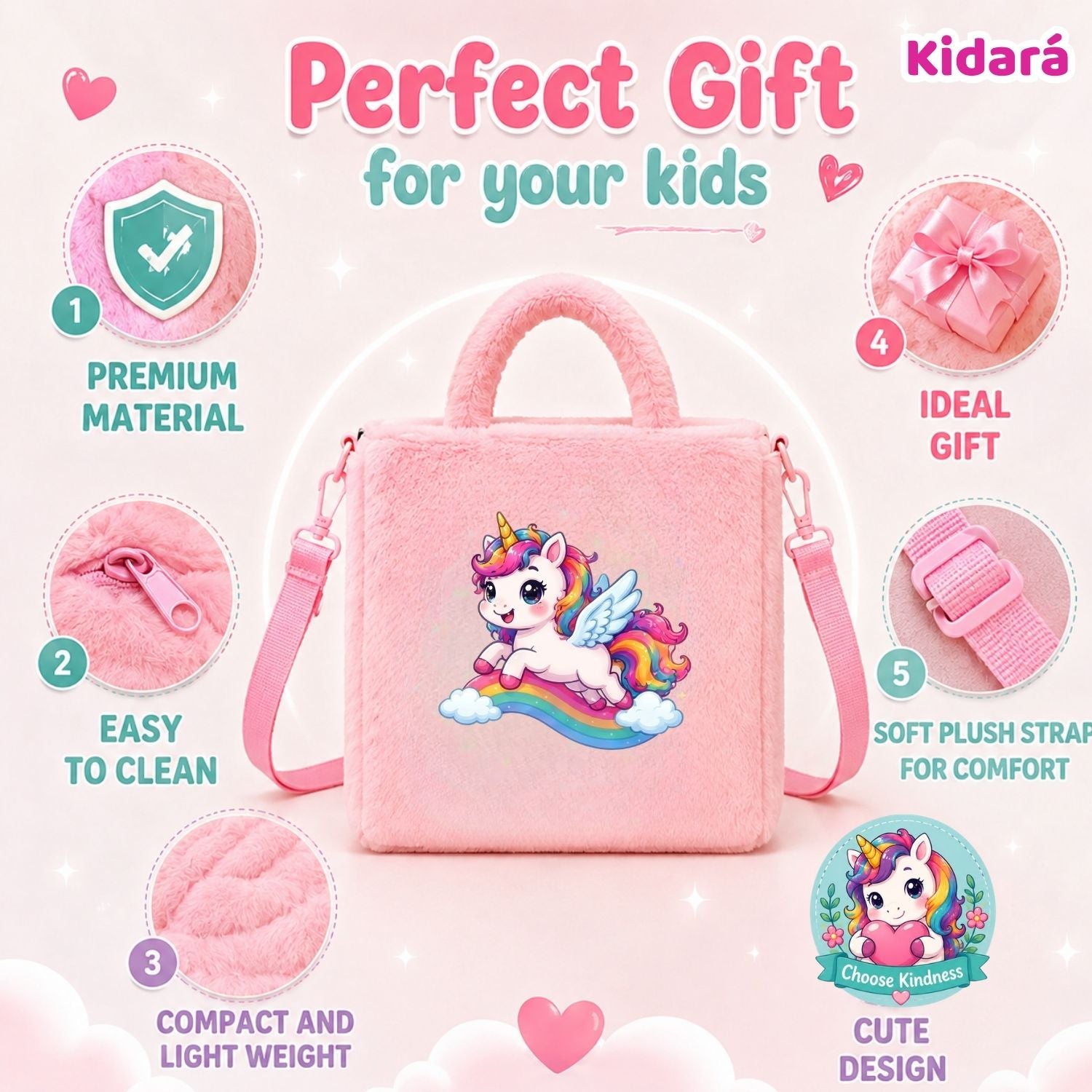 Kidara Flying Rider Unicorn Fur Kids Sling Bag (Pink)