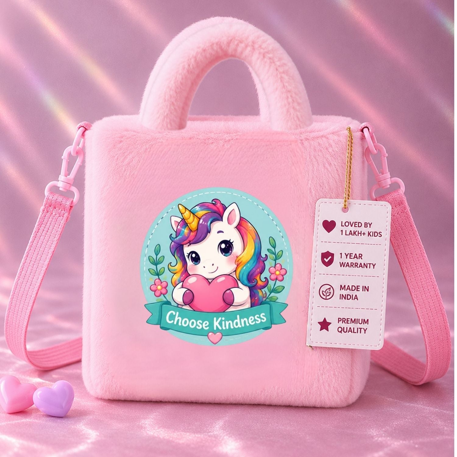 Kidara Pixie Unicorn Fur Kids Sling Bag (Pink)