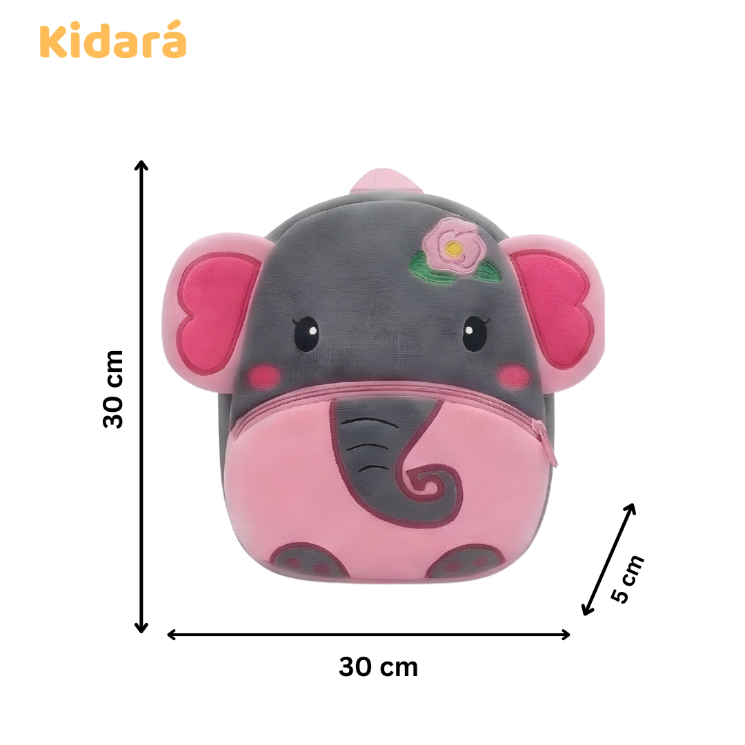Kidara Elephant Kids Plush Backpack – Light Grey (1–6 Years)
